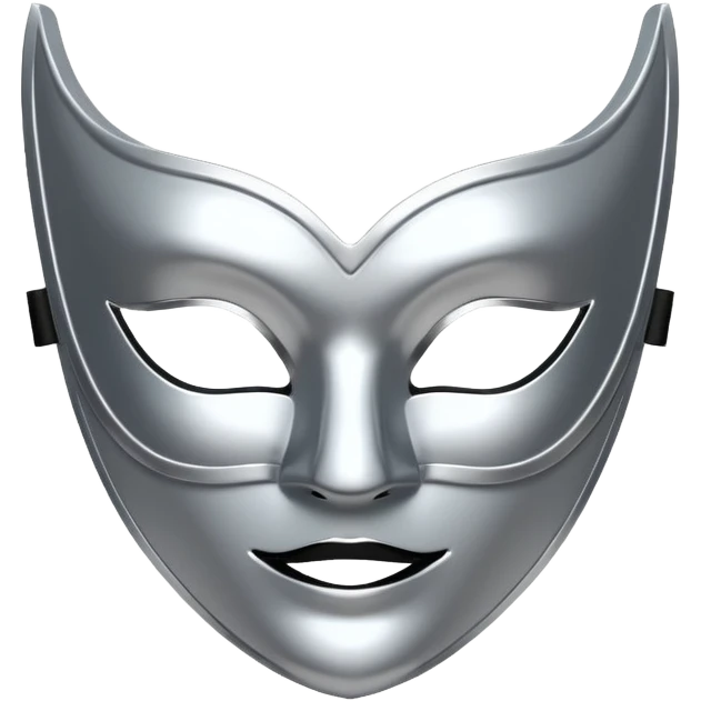 A sleek masquerade mask emoji made of polished silver chrome, smooth sensual curves, reflective metallic surface, mysterious sexy luxury vibe, minimal iOS emoji style, centered, clean white background emoji