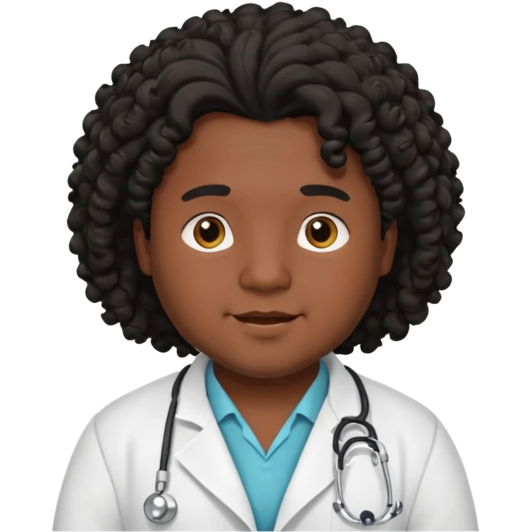 a young chubby male doctor with black long curly hair and cheerful face without gpasses emoji
