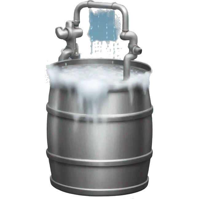 metal keg beneath a hot shower with clouds of steam emoji
