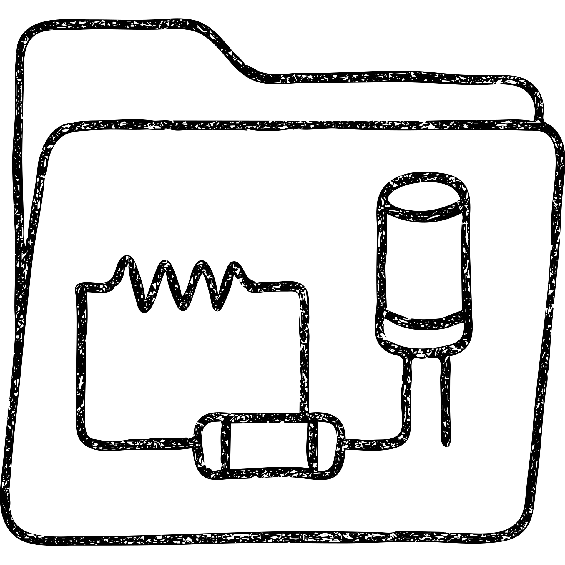hand-drawn outlined folder icon with electric parts, sketchy style, visible resistors and capacitors emoji