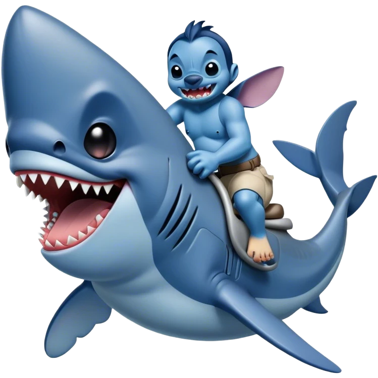 Disney's stitch, riding a great white shark  emoji