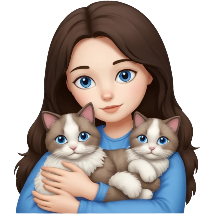 Brunette girl snuggling ragdoll cat emoji