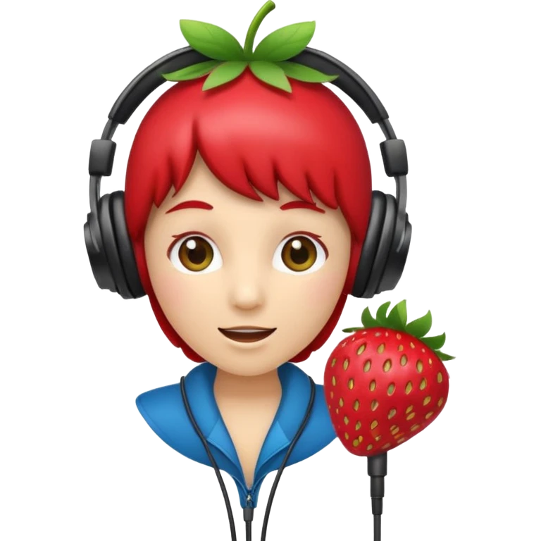A strawberry holding mic and wear headphone emoji