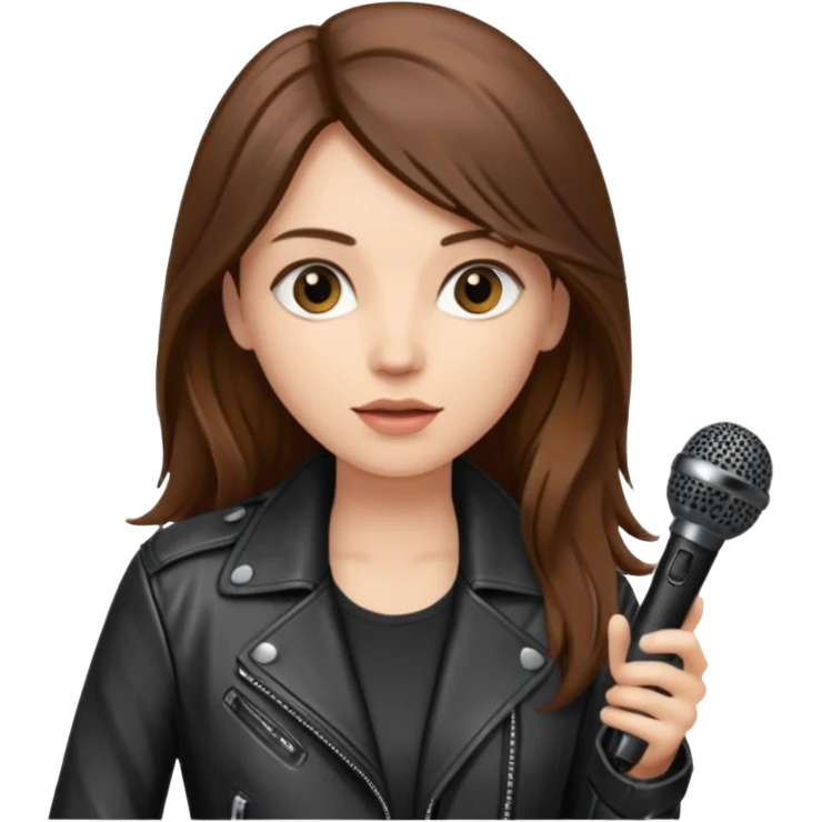 lether jacket log hair woman holding microphone emoji