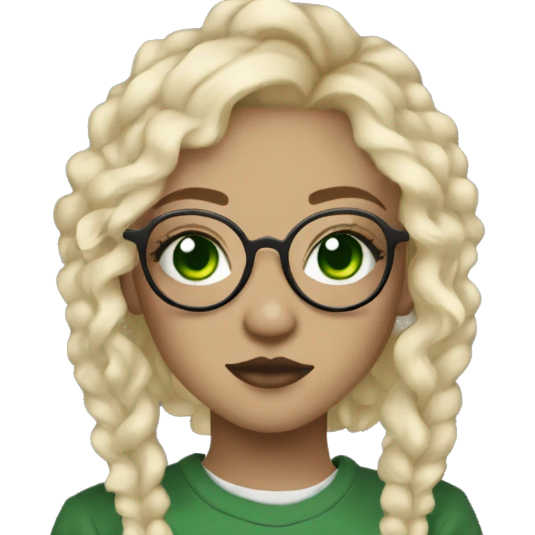 Aesthetic blonde haired green eyed girl with glasses and septum piercing and Medusa piercing emoji