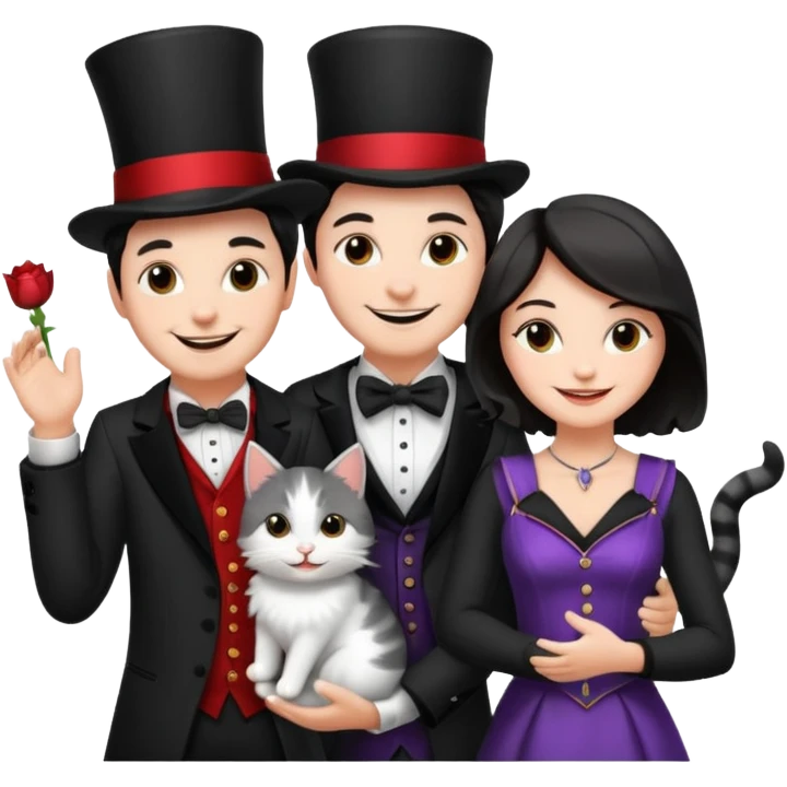 magician couple and their pet cat emoji