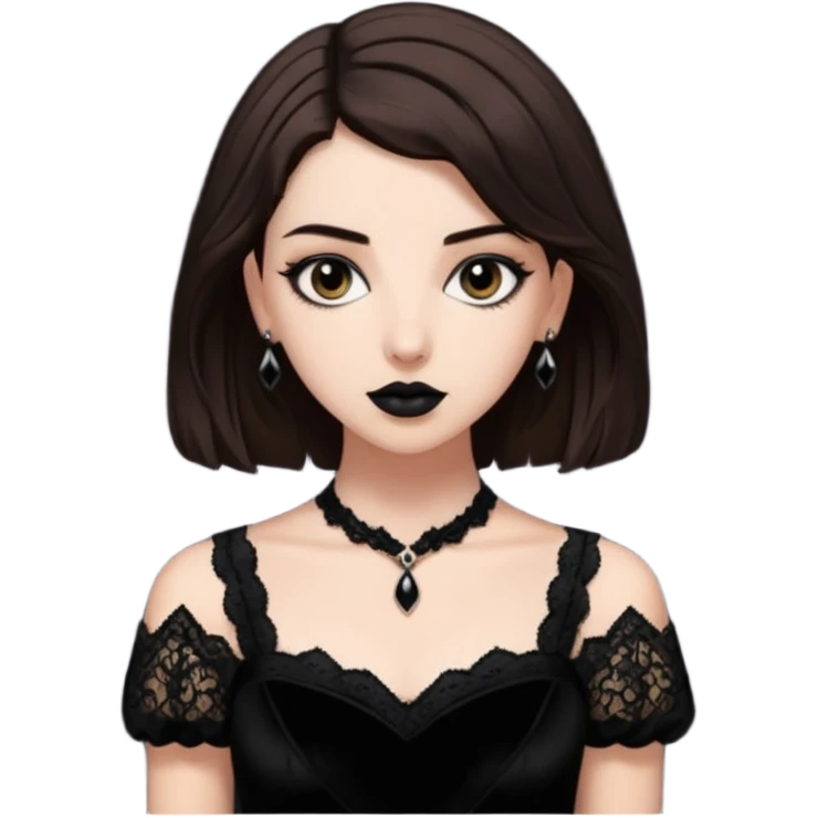 Adelaide Victoria Kane with brown hair in black goth dress emoji