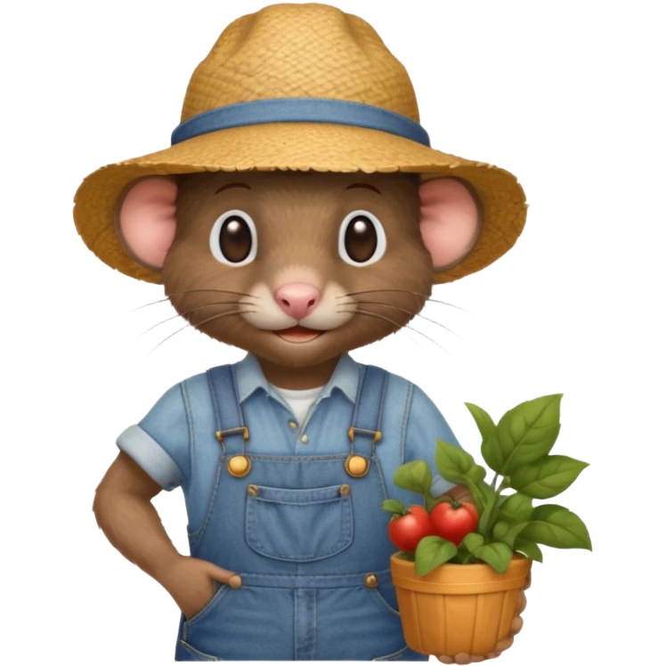 farmer rat gardener in denim overalls with a straw hat emoji