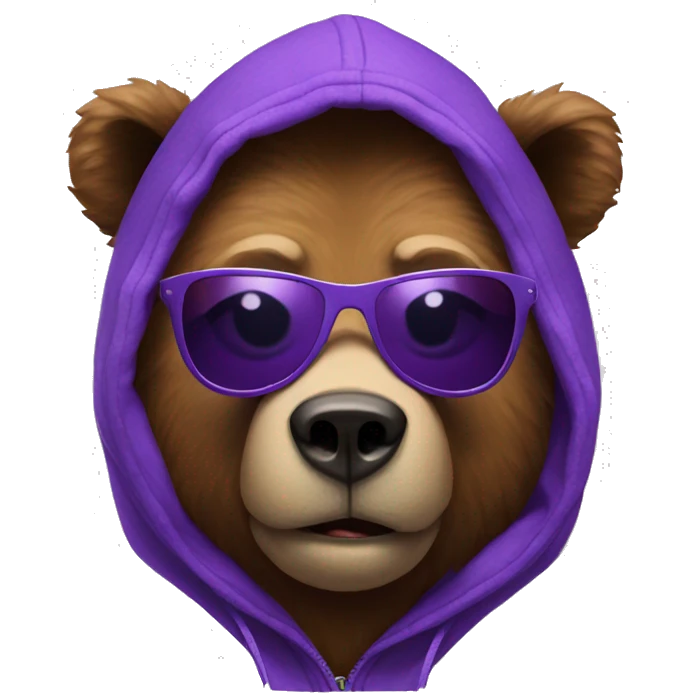 Bear wearing purple hoodie and sunglasses  emoji