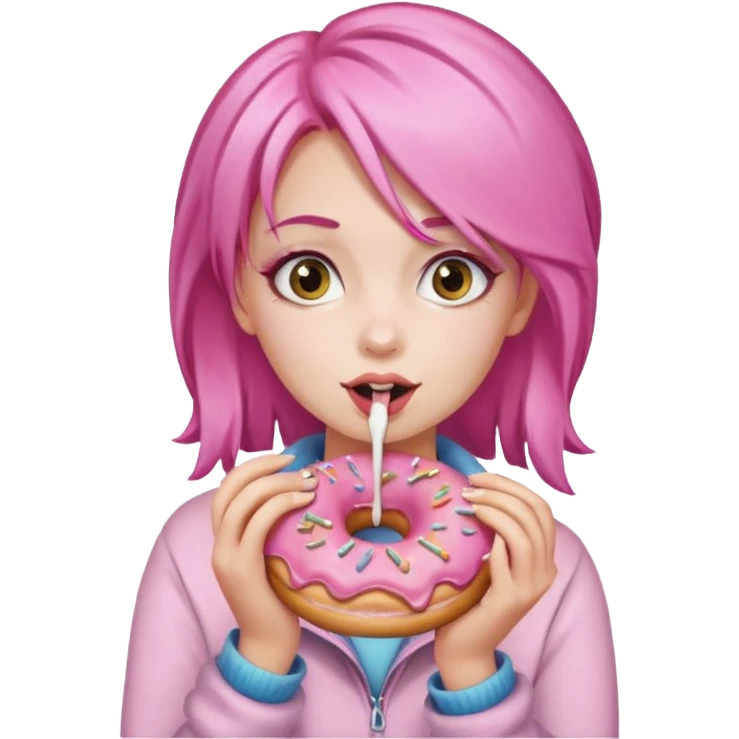 pink hair girl eating donuts emoji