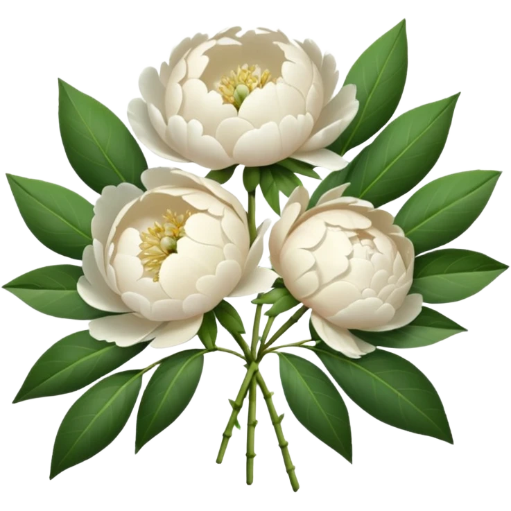 White bouquet of peonies and green leaves  emoji