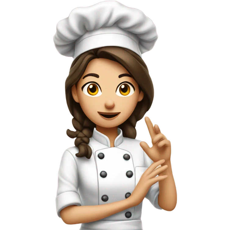 Brunette chef giving a kiss in air emoji