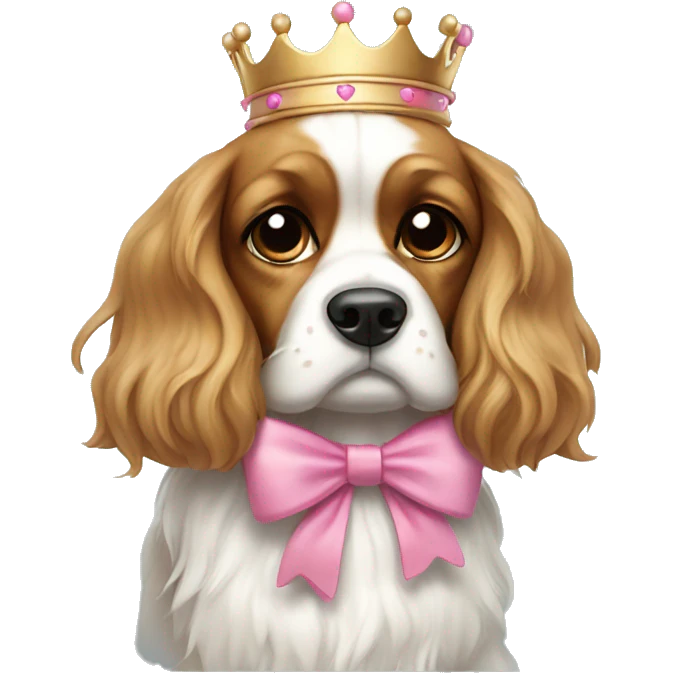 Sad king charles terrier with pink bow emoji
