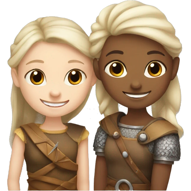 young white skin viking girls helping each other smiling emoji