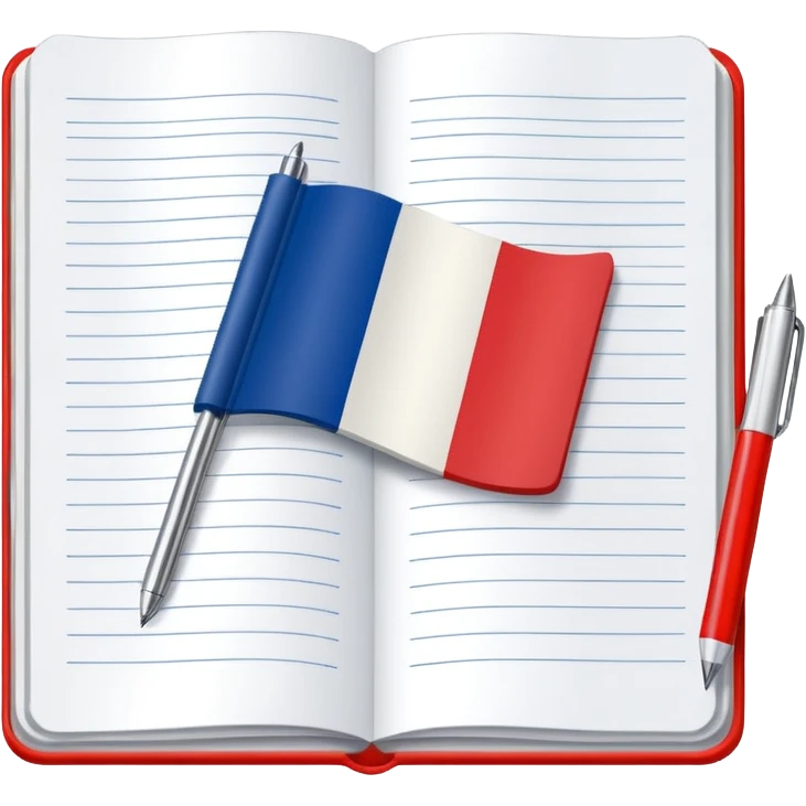 open notebook with French flag on the page emoji