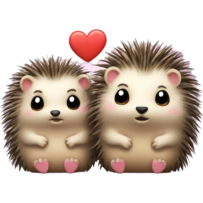 two cute porcupines sitting close together with hearts emoji