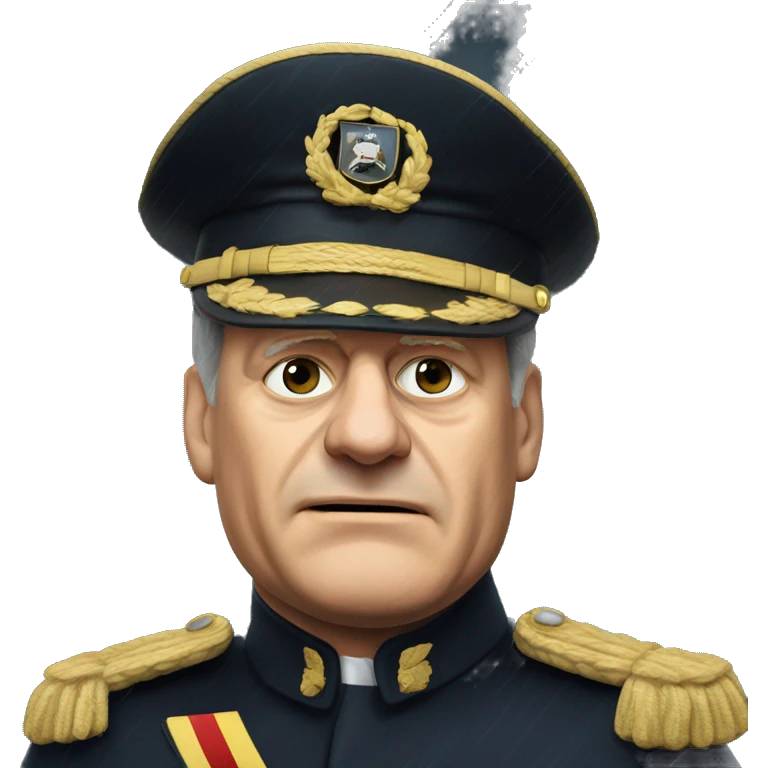 german chancellor Scholz as captain of a sinking ship in stormy weather. emoji