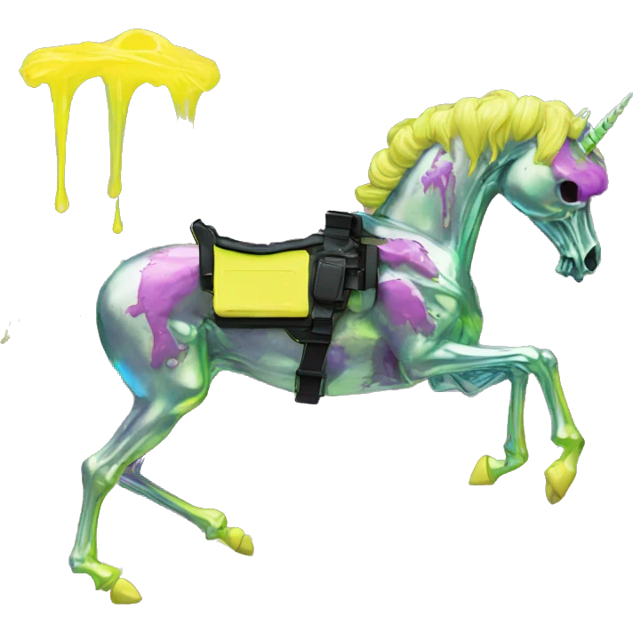 .Zombie_ vaporwave black holographic oilslick zombie unicorn yellow caution tape graffiti Pegasus skeleton  emoji