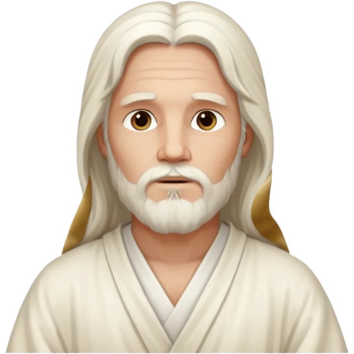 Jesus, Son of God from Gods and Goddesses with long white hair and beard, white outfit emoji