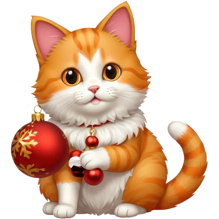cute cat playing with a christmas ornaments emoji