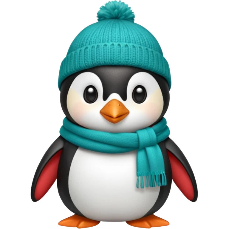 Penguin with a red beanie and a teal scarf emoji