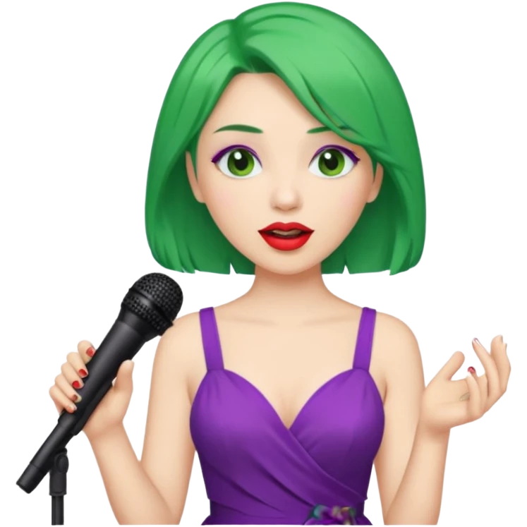 female joker with dress, microphone, singing emoji