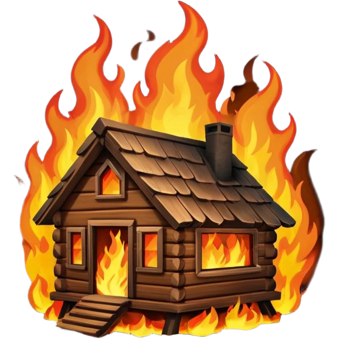 wooden cabin on fire emoji