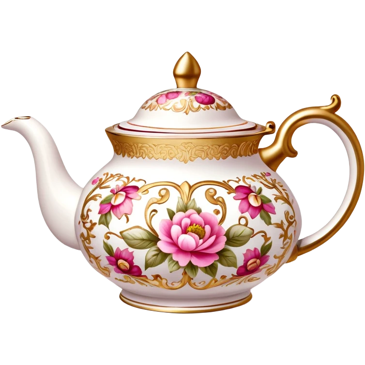 Reddish-pinkish and gold and white warm-colored romantic vintage fancy tea pot emoji