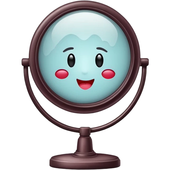 Minimalist emoji-style sticker of a vanity mirror with dim bulbs and cracked glass, words “Am I real yet?” smeared in dusty lipstick tone


 emoji