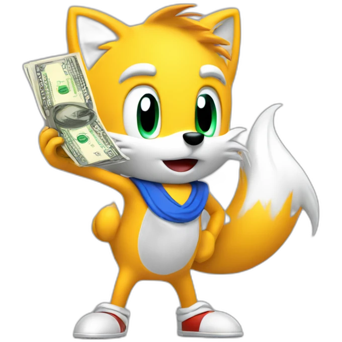 Tails from sonic holding some money emoji