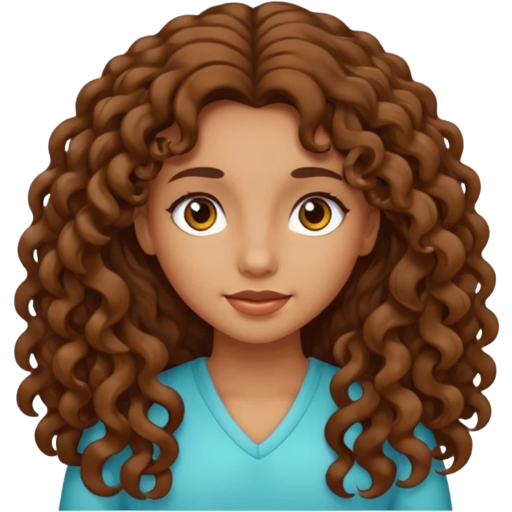 Fille cheveux bouclés longs brun et teint mate emoji