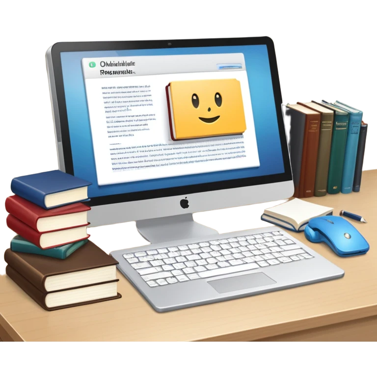 Computer on a desk with scattered books and notebooks and text "Ожидайте пользователь, делает все через AI" emoji