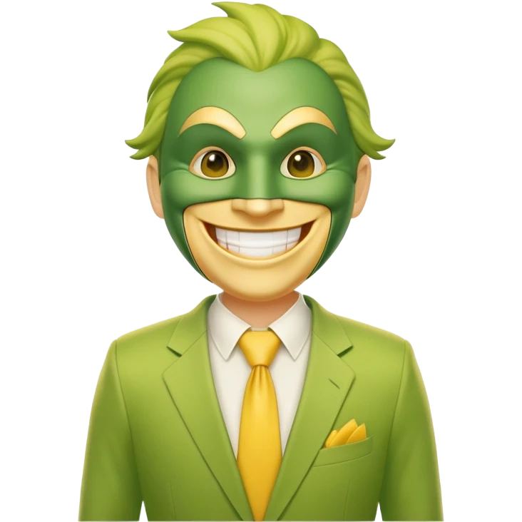 Green faced character with yellow suit and big smile from The Mask movie emoji