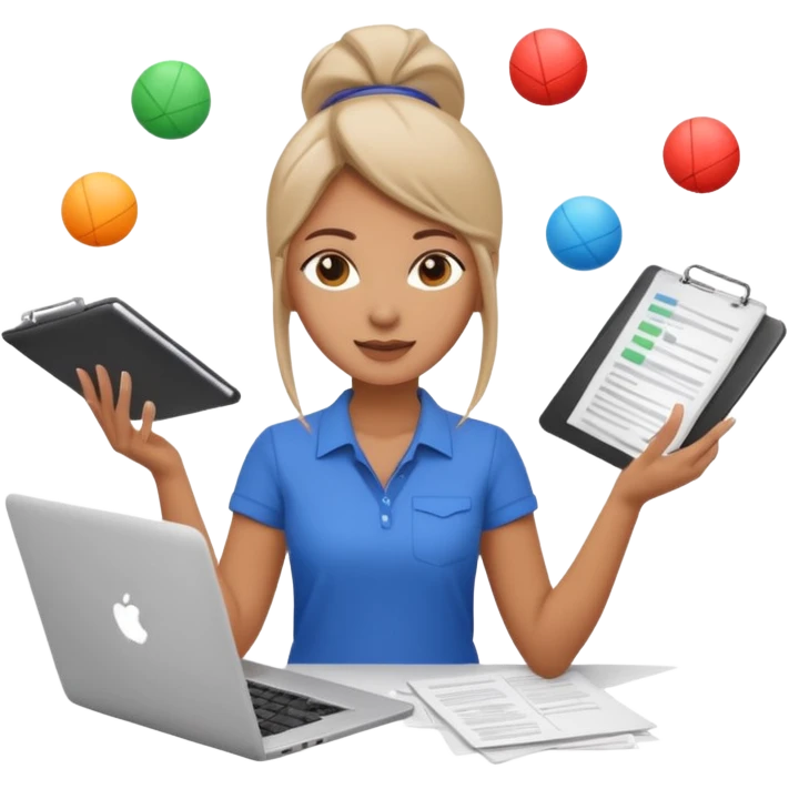female digital marketer juggling all the responsibilities emoji