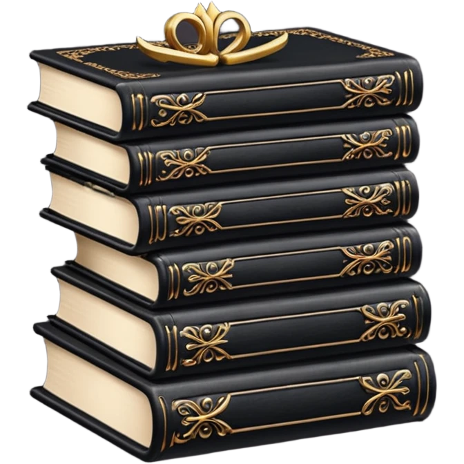 5 black gothic books on top emoji