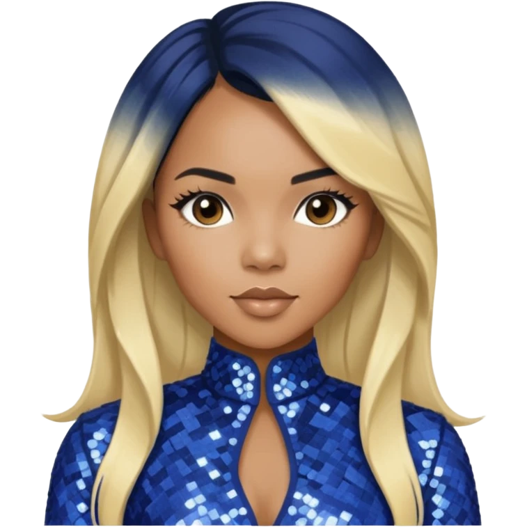 LeToya Luckett with long black hair blonde hair, indigo sequin outfit emoji