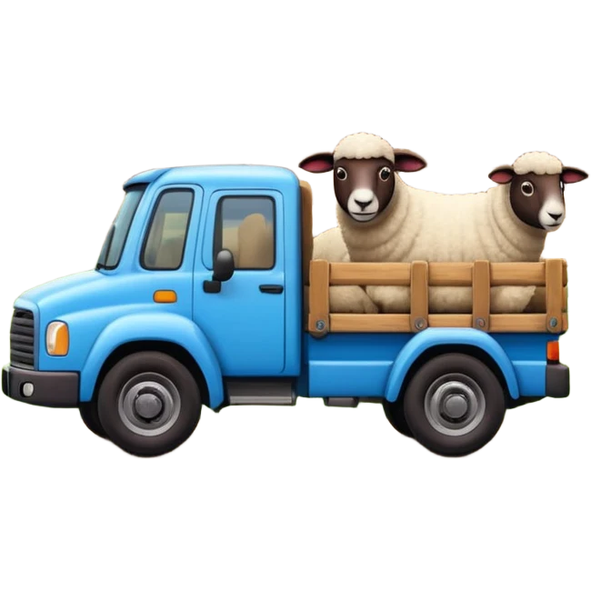 3D emoji of a Peruvian truck transporting sheep in the back, wooden cargo bed, Andes mountain landscape, dusty countryside road, glossy finish, bold outlines, vibrant natural colors, sticker design, transparent background emoji