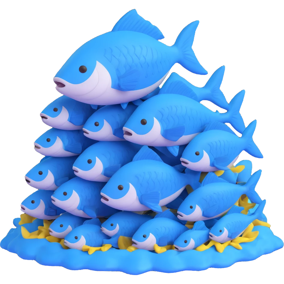 large pile of blue fish, variation 2 emoji