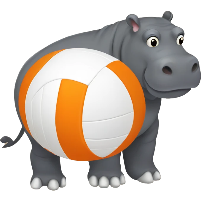 Hippo with orange and white volleyball  emoji