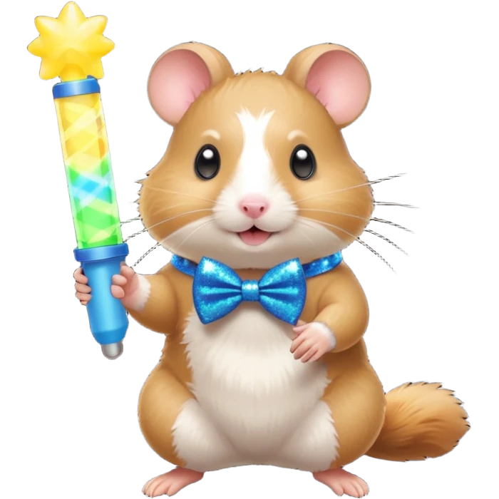 A hamster wearing a glittery bowtie, spinning around with a glow stick



















 emoji
