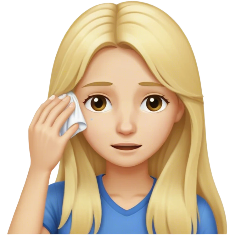 Blonde long hair woman wiping sweat off face looking relieved emoji