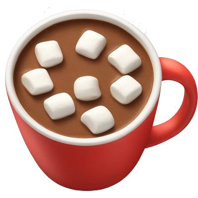 red mug with hot cocoa and marshmallows in it emoji