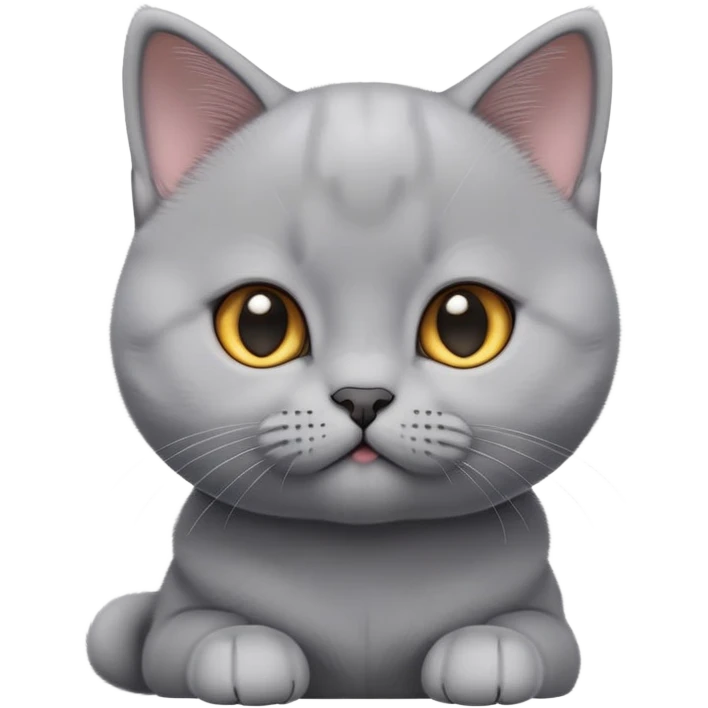 cinematic-cute-british shorthair-kitten cat-portrait-emoji,-head-tilted-playfully-and-inquisitively,-sleek-solid-grey-fur,-simplified-yet-adorable-features,-highly-detailed,-glowing-with-a-warm,-friendly-glow emoji
