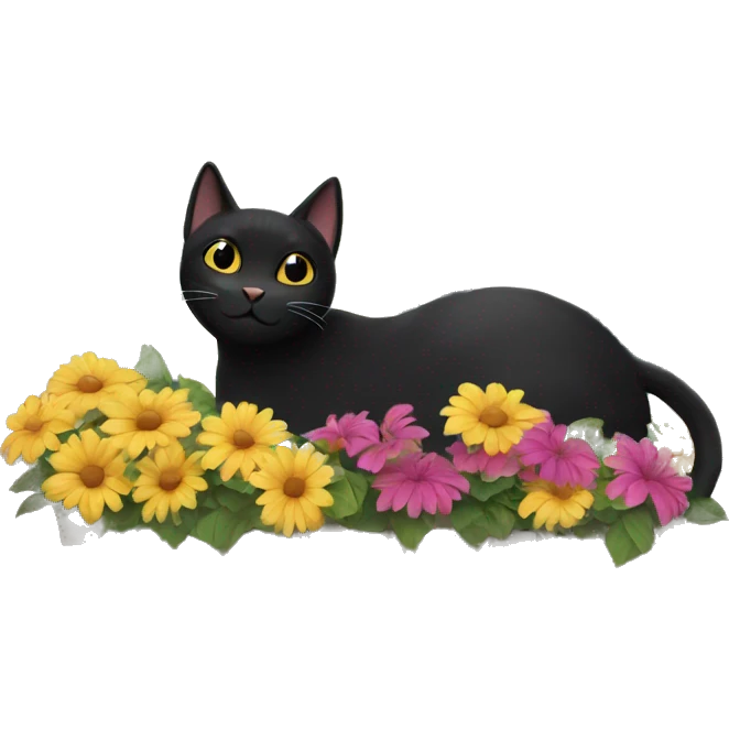 Black cat on the flower balcony  emoji