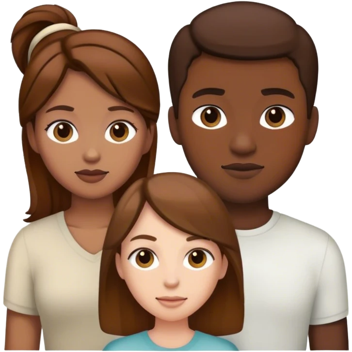 4 people. 2 females with brown hair. 1 white male. 1 black male.  emoji