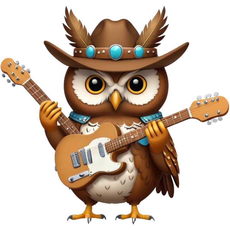 A cowboy owl playing a telecaster emoji