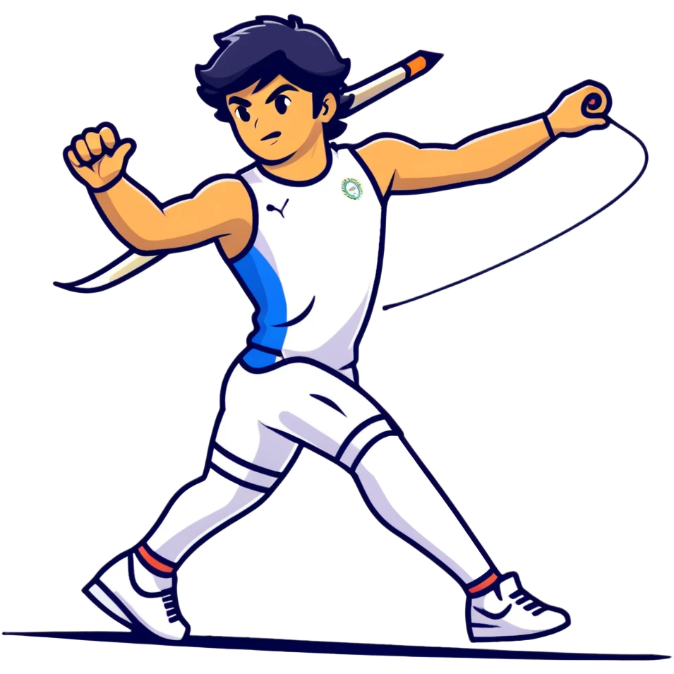 Neeraj Chopra throwing javelin, Olympic champion in motion emoji