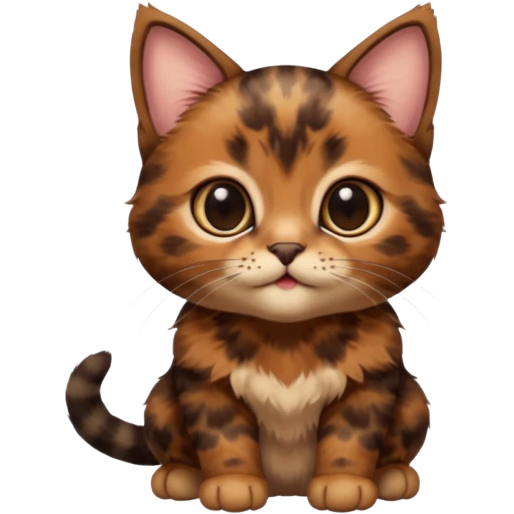A high-resolution photo-realistic digital illustration of a brown tortoiseshell kitten, chest upward emoji