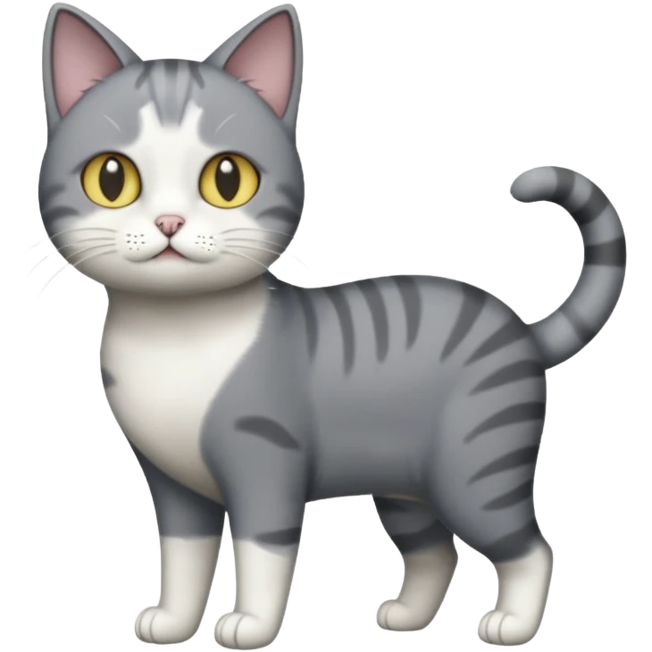 full body derpy looking large short hair dark grey and white cat emoji