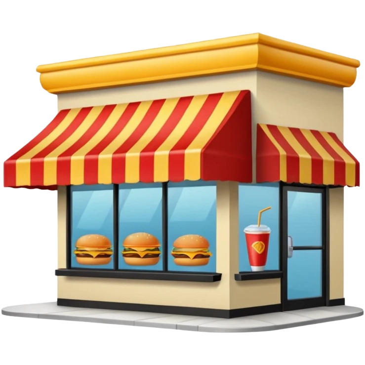 front of fast food building with awning, windows, and a glass door in the center emoji